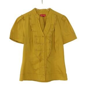 Y2k Elle Mustard Yellow Ruffle Button Down Blouse XS Twee Retro Glam